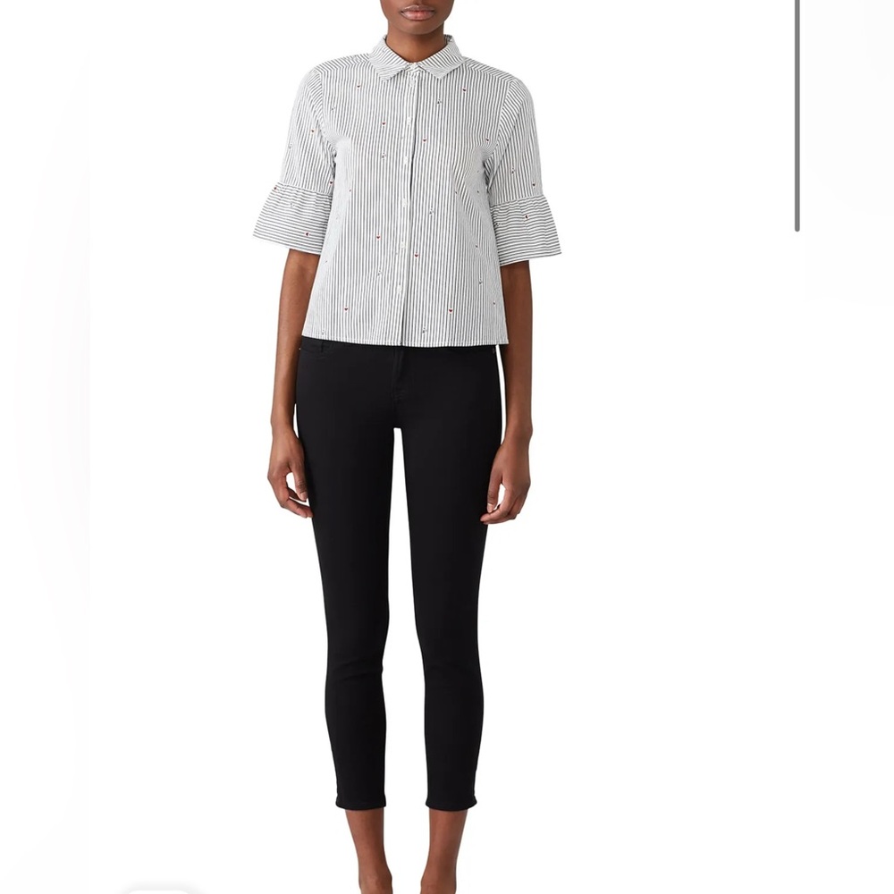 Scotch & Soda Ruffled Half Sleeve Striped Button Down Shirt